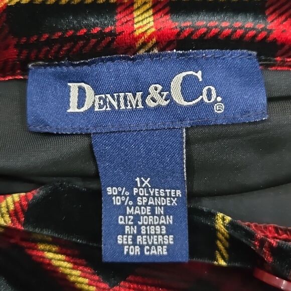 Plaid Velvet Button Up Blouse Holiday Top Christmas Stretch Plus Size 1X - Picture 5 of 12